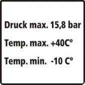 Marine Pressure and Temperature Limit Identification Sticker, Max. 15.8 Bar, -10°C to +40°C, German, Soft PVC, 100×100 mm
