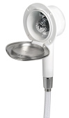 Osculati Classic Evo Stainless Steel Door Bulkhead Mounting Boat Shower with Mizar Chromed Brass Push-Button Shower Head Ø95 mm with White Nylon Hose 2,5 meter - 15.250.93