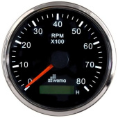 Wema 110917 Silverline Ø85mm Tachometer With Hourmeter 0-8000RPM - Black Chrome