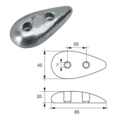 E. Polipodio NC032 Zinc Anode for Rudders & Flaps 85x45x20 mm