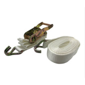 Trem White Polyester Ratchet Tie-Down Strap with Galvanized Steel Hooks 25-38 mm, 200-600 cm