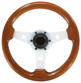 Allpa 3-Spoke Wheel "Imola" Silver Aluminum With Mahogany Rim, Ø310mm, Depth 80mm