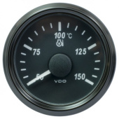 VDO A2C3833390032 - SingleViu 1375 Engine Oil Temperature 150°C Black 52mm Amber Lighted w/ Red Pointer