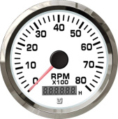 Uflex 62004JK - Ultra White SS Tachometer 0-6000 RPM Engines 1/10 Speed Ratio