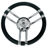 Allpa 3-Spoke Wheel 'Model 22' Stainless Steel With Black Polyurethane Rim, Ø350mm, Depth 60mm