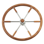 Allpa 6-Spoke Wheel 'Type 6' Stainless Steel With Mahogany Rim, Finger Grip And Incl. Adapter 2 Shaft Cones, Ø700mm
