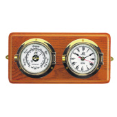 Plastimo 12764 - 4" porthole clock and barometer on wood board