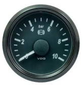 VDO A2C1800310030 - SingleViu Brake Pressure Electric Full Sweep 0-10bar 52mm 12/24 volt Black Through Dial LED illumination