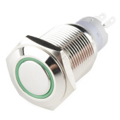 Hollex Push Button 16mm 12V On/Off LED Green