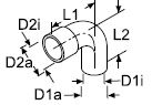 Webasto 1319679A - Molded Hose D1i Ø 38 mm, D2i Ø 35 mm, D1a Ø 47 mm, D2a Ø 44 mm Lengte 80 mm 90° Silicone