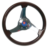 Allpa 3-Spoke Wheel 'Elica' Stainless Steel With Mahogany Rim, Ø350mm, Depth 95mm