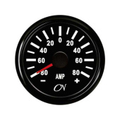 Analog Ammeter - Black Dial, Black Bezel, -80 - +80A, 9 - 32V