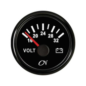 Voltmeter Analog - Black Dial, Black Bezel, 16 - 32V