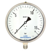 Wika Bourdon Tube Pressure Gauge Stainless Steel, Case Ø 160mm Bottom Connection 1/2'' -1 +0 Bar