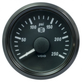 VDO A2C3832730030 - SingleViu 1402 Brake Pressure 250PSI Black 52mm White Lighted w/ Red Pointer