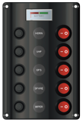 Allpa Plastic Circuit Panel, 12v, 5-Position & LED-Indicators, Automatic Fuses, Dims. 160x107mm, Splash Proof, 1x5a, 2x10a, 2x15a Fuses
