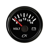 Voltmeter Analog - Black Dial, Black Bezel, 8 - 16V