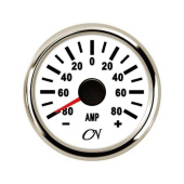 Analog Ammeter - White Dial, Chromium Bezel, -80 - +80A, 9 - 32V