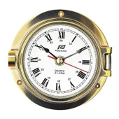 Plastimo 12766 - 4" solid brass porthole clock with alarm