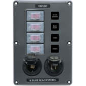 Blue Sea 4321 - Panel Switch H2O CB 4pos Socket & USB Grey (replaces 4321B-BSS)