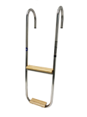 S.S. Bathing Ladder 3-Steps Fixed Mounted Transom Support; Teak Wooden Steps