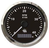 Osculati 27.326.03 - Revolution Counter Tachometer with Engine Hour Counter 0-6000 RPM 12/24V, Black Dial & Glossy Bezel, Ø96 mm