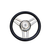 Allpa 3-Spoke Wheel 'Model 26' Stainless Steel With Black Polyurethane Rim, Ø350mm, Depth 60mm