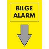 Marine Bilge Alarm Identification Sign with Downward Arrow, Hard Plastic, 15×10 cm