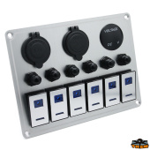 Trem L0662106 - 4 Switch Silver Panel With Voltmeter + 2 USB + Power Socket