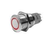 Allpa Stainless Steel Ring LED Push Button, On/Off, 12v, Bore Ø22mm, Built-In Depth 40mm, Red LED