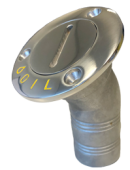 Allpa Stainless Steel Deck Entries 'Oil', Hose Connection Ø38mm, Flange Ø76mm, 30° Model
