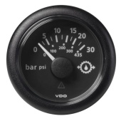 VDO A2C1278250001 - Marine ViewLine Oil Pressure Gauge - 2-1/16" (52mm) - 30 Bar - 0 to 5V - Black Dial & Bezel