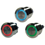 Stainless Steel Push Button On/Off Blue 12V 22mm
