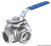 Osculati AISI 316 Stainless Steel 3-Way Ball Valve, Female/Female/Female, 3/8" to 2"