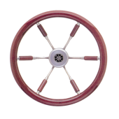 Allpa 6-Spoke Wheel 'Leader Prestige' Stainless Steel With Mahogany Rim And Part Of The Spokes, Ø360mm, Depth 100mm