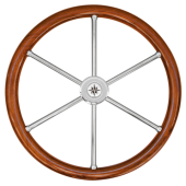 Allpa 6-Spoke Wheel 'Type 6N' Stainless Steel With Teak Rim With Finger Grip, Incl. Adapter, Ø500mm