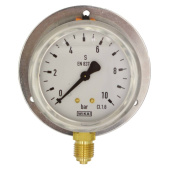 Wika Bourdon Tube Pressure Gauge Brass, Case Ø 63mm Bottom Connection With Back Flange 1/4'' 0-10 Bar