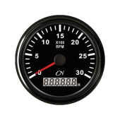 Tachometer - Black Dial, Black Bezel, 0 - 3000 RPM, 9 - 32V