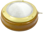 Allpa Brass Dome Light With Ribbed Lens Model 4", Teak Base, 12v/15w, With Switch