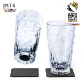 Silwy KO-LD-C-2 - Magnetic Clear Plastic Longdrink Glass W/metallic Coaster, Set Of 2