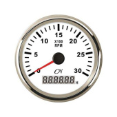 Tachometer - White Dial, Chromium Bezel, 0 - 3000 RPM, 9 - 32V