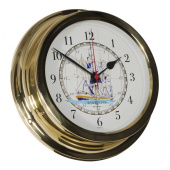 Altitude Quartz Clock With Ship Print Brass Ø224 mm