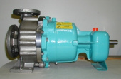 Allweiler ALLMAG CNH-ML Chemical centrifugal pump with magnetic coupling on base plate.