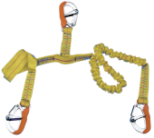 Allpa Elastic Life Line With 3 Stainless Steel Snap Hooks For Safety Harness, L=1000-1900mm + 1000mm, Yellow