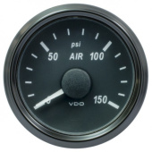 VDO A2C3833440032 - SingleViu Air Pressure 150PSI Black 52mm Amber Lighted w/ Red Pointer