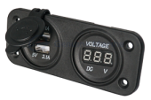 Allpa Waterproof DC Installation Socket, 2x Usb & 1x Voltmeter (Double)