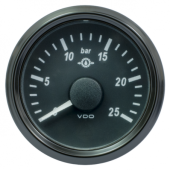 VDO A2C3833460032 - SingleViu 1167 Gear Oil Pressure 25Bar Black 52mm Amber Lighted w/ Red Pointer