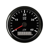 Tachometer - Black Dial, Black Bezel, 0 - 4000 RPM, 9 - 32V