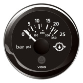 VDO A2C59514136 - Transmission oil pressure 0-25bar / 0-350psi, 12-24V DLRB, Black ViewLine 52 mm