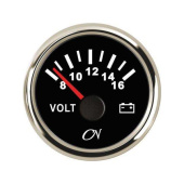 Voltmeter Analog - Black Dial, Chromium Bezel, 8 - 16V